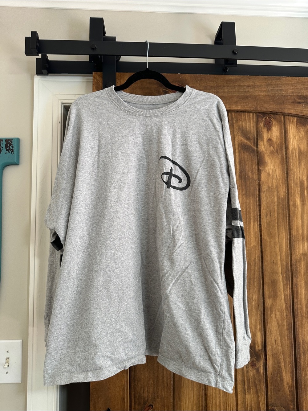 Disney Gray Long-Sleeve Tee with Black Sleeve Stripes